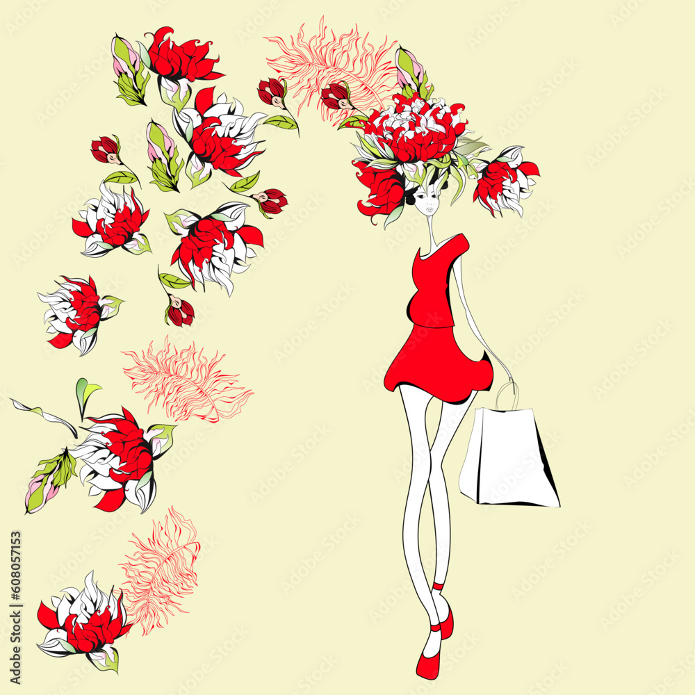 Fototapeta premium Beautiful young woman with flowers