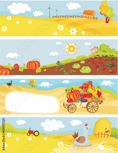 vector illustration of a farm cards
