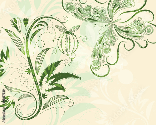 vector floral back ground with butterfly. vintage style. eps 10. clipping mask