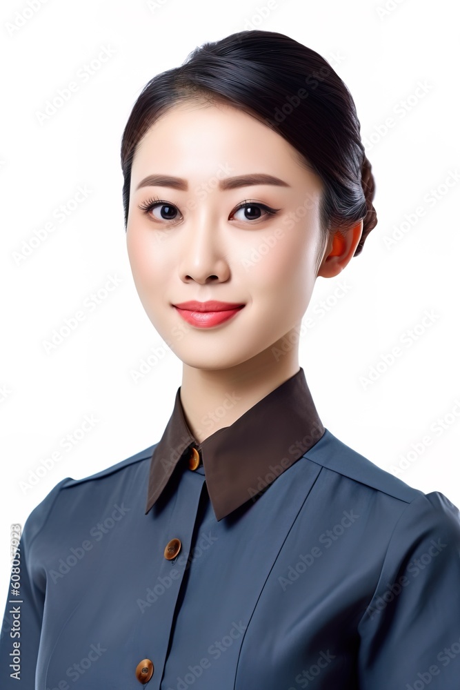 Portrait beautiful stewardess isolated on white AI Generative Portrait beautiful stewardess isolated on white AI Generative
