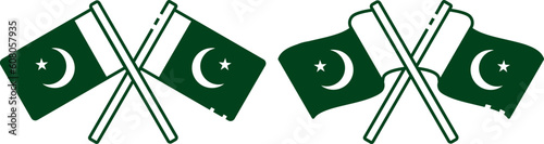 Pakistan Crossed Flag Vector Illustration Set