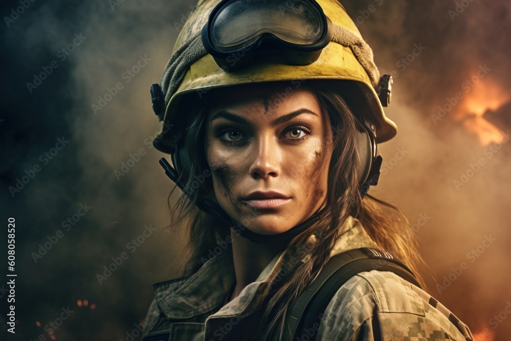 Portrait female soldier with helmet AI Generative Portrait female soldier with helmet AI Generative