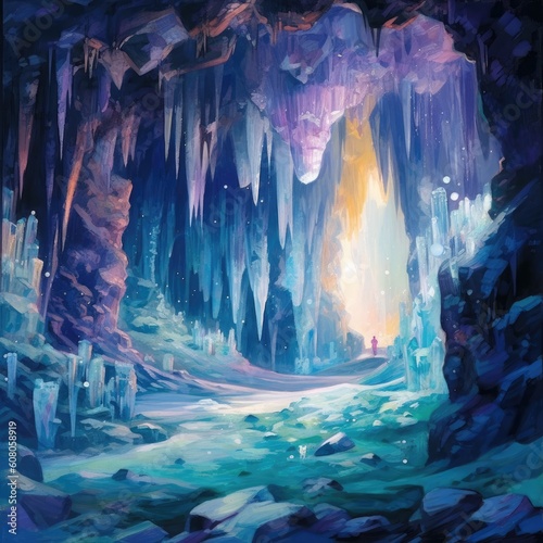 Light cave with colorful crystals