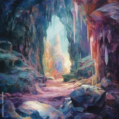 Light cave with colorful crystals © plonkdisappear