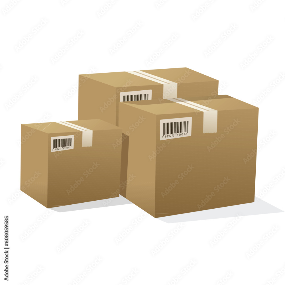 Fototapeta premium illustration of pile of cardboard boxes with bar code