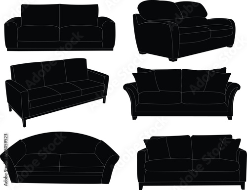 collection of sofa silhouettes - vector