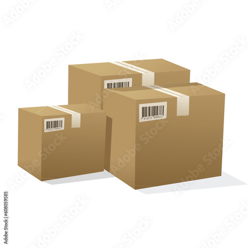 illustration of pile of cardboard boxes with bar code