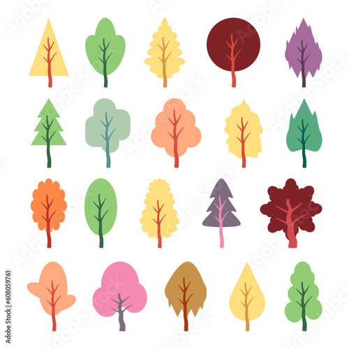 cute tree set collection colorful vector