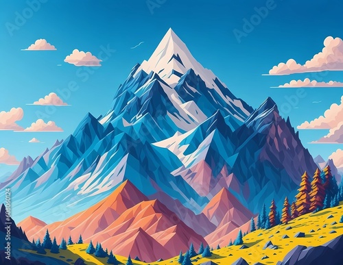 Illustration of mountains with clear blue sky. Generative ai.