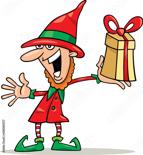 illustration of christmas elf with special gift