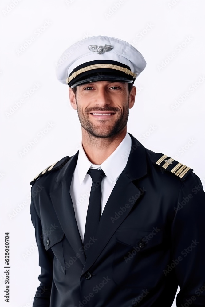 Portrait pilot standing confident isolated on white AI Generative Portrait pilot standing confident isolated on white AI Generative