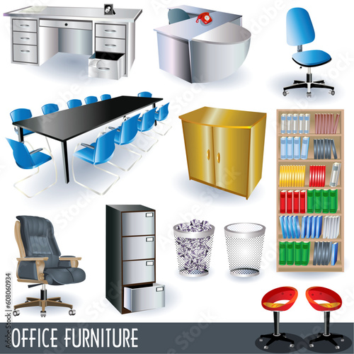 A collection of colored office furniture icons.