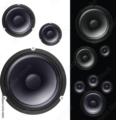 Speakers set. Vector illustration on black and white backgrounds