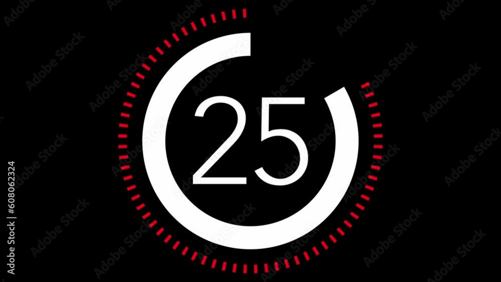30 seconds dashed line circle countdown timer. Red and White on Black background. Stylish simple design. Vehicle or machine part concept	