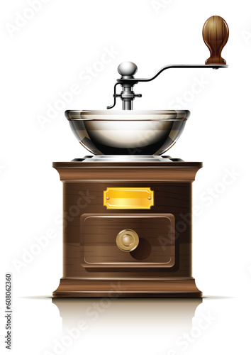 classic coffee grinder in wooden case vector illustration isolated on white background