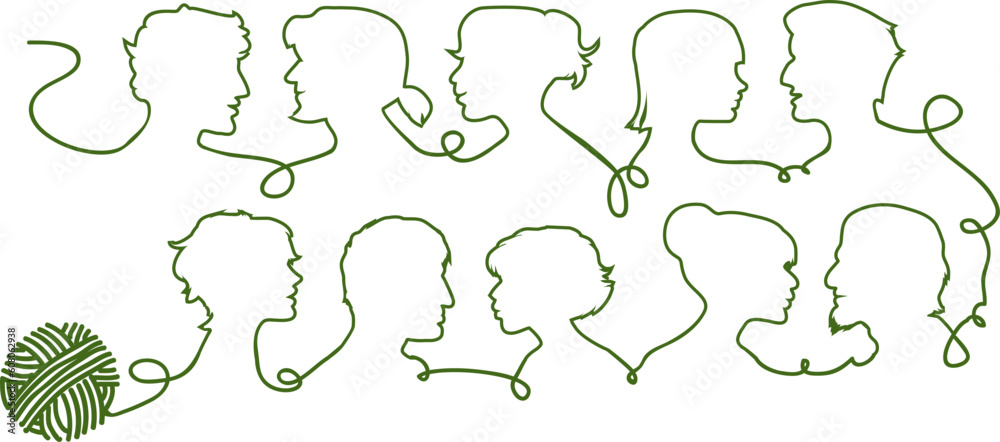 Vector illustration of communicating people silhouettes made of threads Vector illustration of communicating people silhouettes made of threads