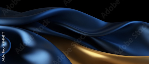 Abstract Background with 3D Wave Blue and Gold Gradient Silk Fabric