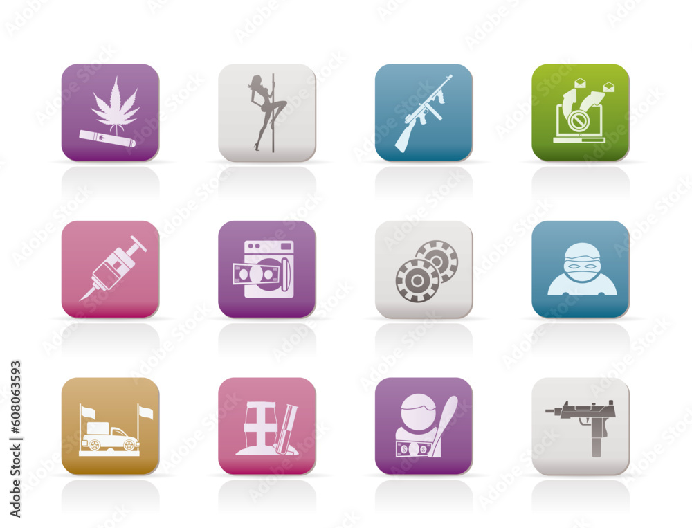 mafia and organized criminality activity icons - vector icon set mafia and organized criminality activity icons - vector icon set