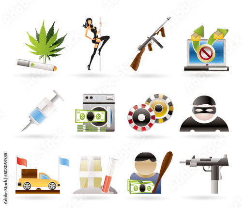 mafia and organized criminality activity icons - vector icon set