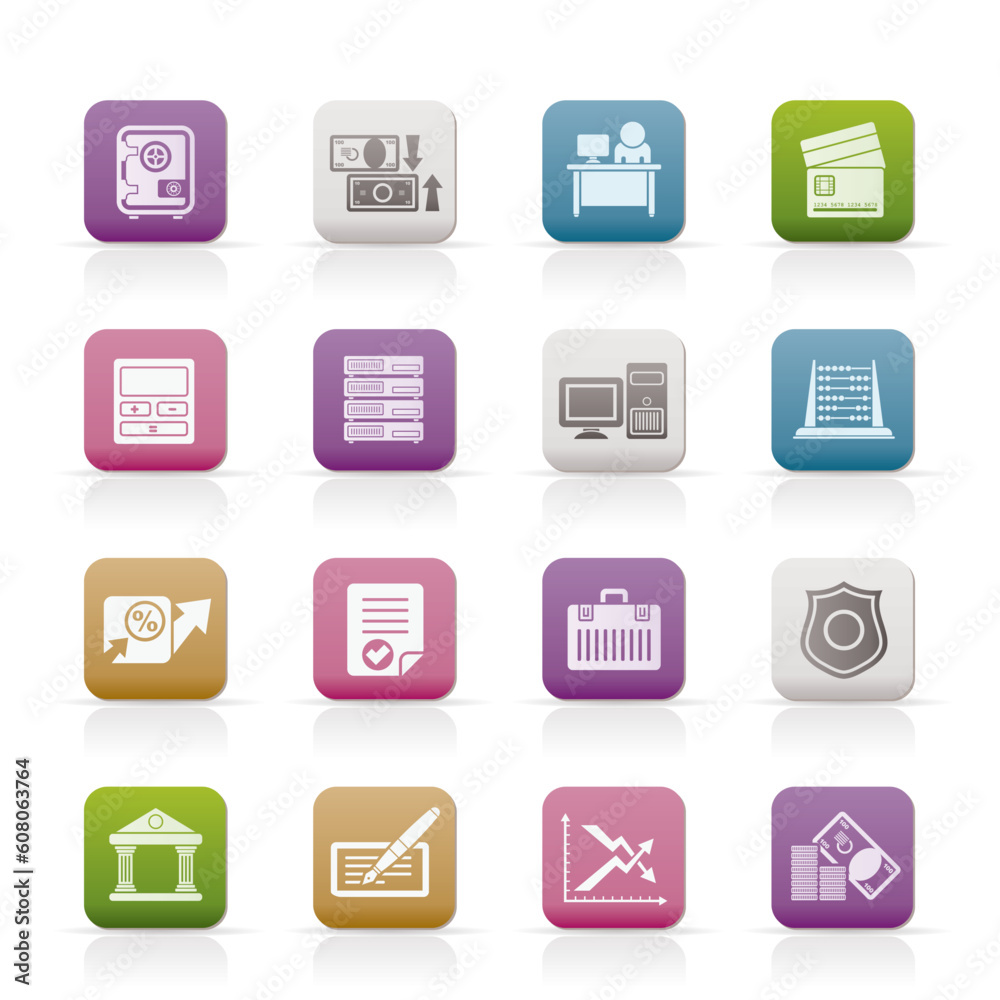 bank, business, finance and office icons - vector icon set