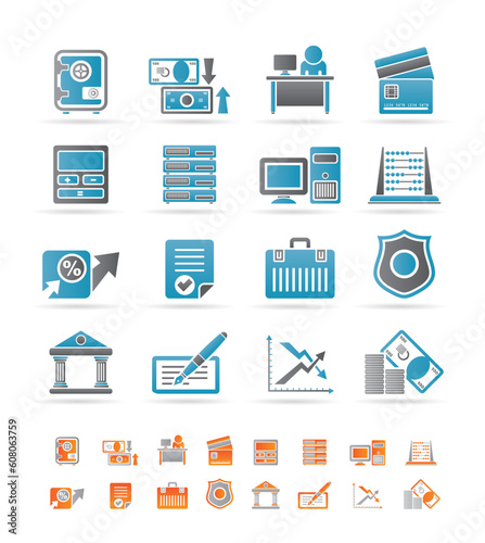 bank, business, finance and office icons - vector icon set