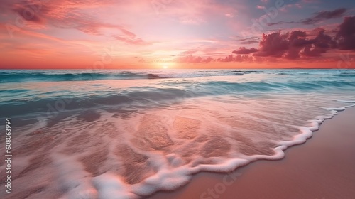 Beautiful sunset on the beach AI Generative © Tebha Workspace