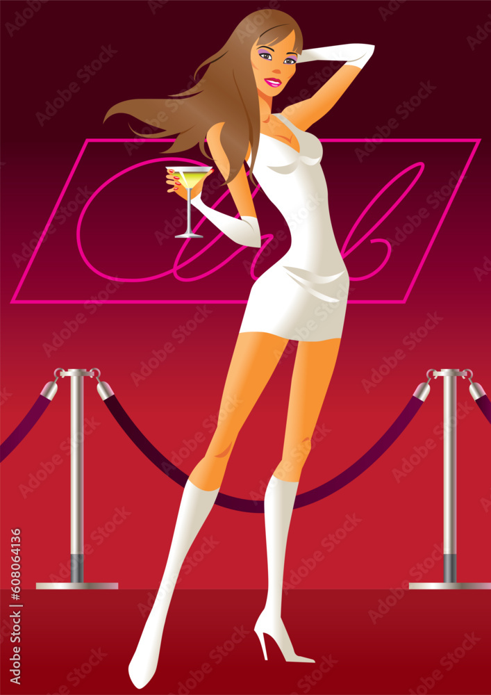 Sexy woman with cocktail at a party - vector illustration Sexy woman with cocktail at a party - vector illustration