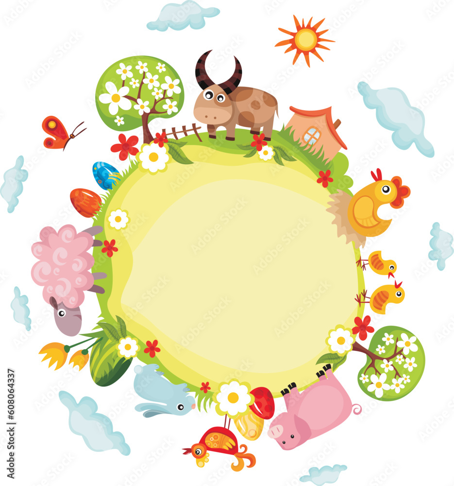 Naklejka premium vector illustration of a cute farm card