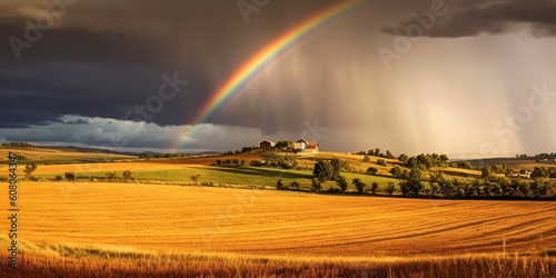 Portrait rainbow over the hills AI Generative