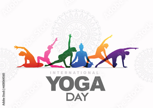 international yoga day. yoga body posture. group of Woman practicing yoga. vector illustration design