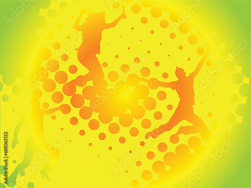 vector eps10 illustration of jumping teenager silhouettes on a colorful background
