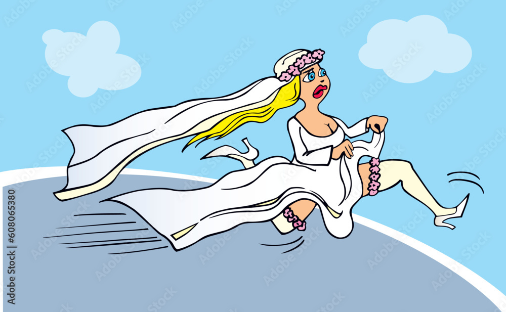Fototapeta premium Cartoon illustration of running bride
