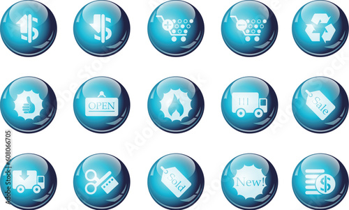 Sale and Shopping icons cyan crystal Series