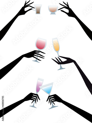 female hands holding glasses, vector