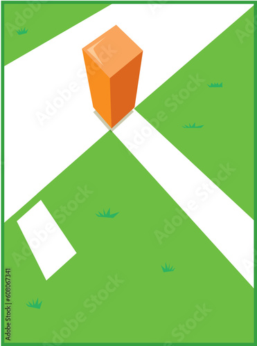 View of a goal line, side line and pylon used in American football. The pylon is used to delineate the boundary between out-of-bounds and the end zone. Usually the area where many spectacular touchdow