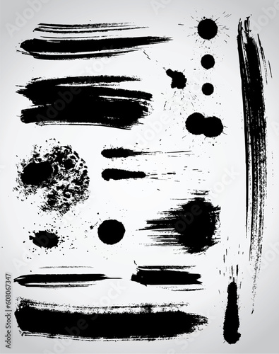 Set of grungy brush strokes in black color.
