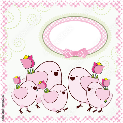 Mother's Day. Background with cartoon birds. Vector..