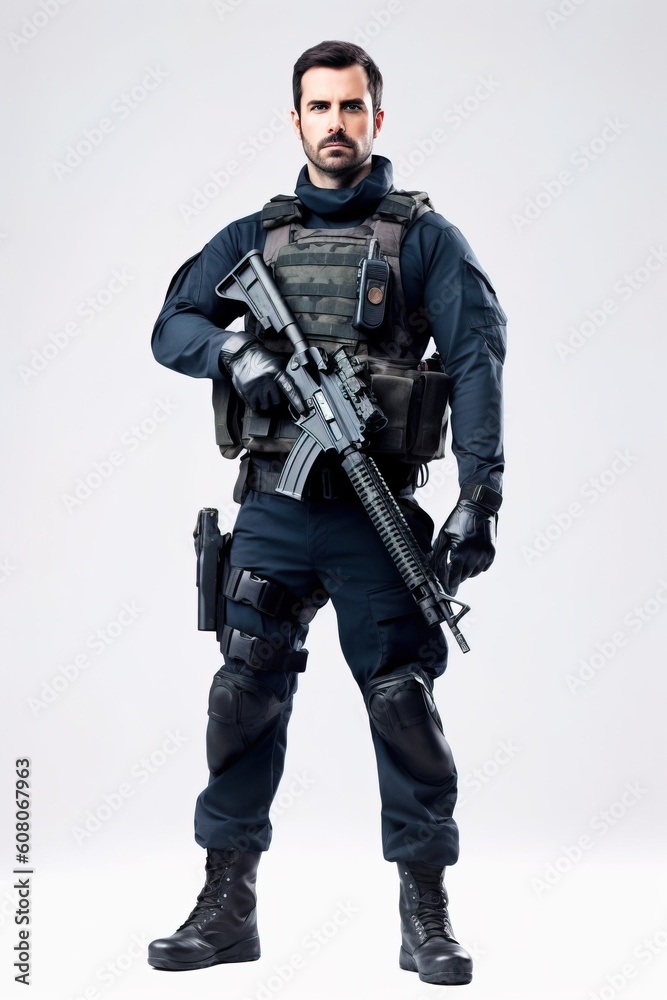 Portrait soldier holding guns AI Generative Portrait soldier holding guns AI Generative