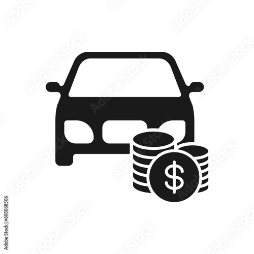 Car with money. Auto insurance icon flat style isolated on white background. Vector illustration