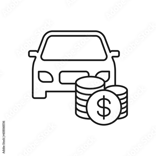 Car with money. Auto insurance icon line style isolated on white background. Vector illustration