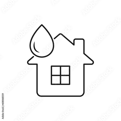 Leaking roof. House and water drop icon line style isolated on white background. Vector illustration