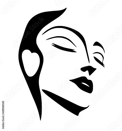 silhouette vector illustration of a woman's face in minimalist lineal form with hidden heart
