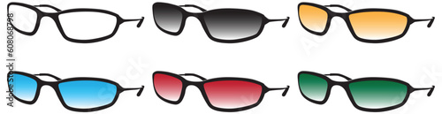 Set of 6 pair of 3D sunglasses.