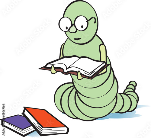Bookworm with glasses reading a book.