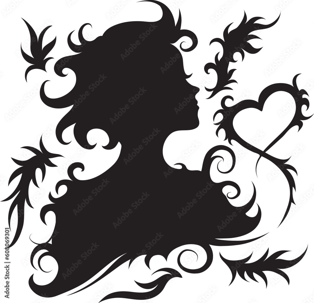 Vector silhouette of a young girl with design elements,isolated on white background Vector silhouette of a young girl with design elements,isolated on white background