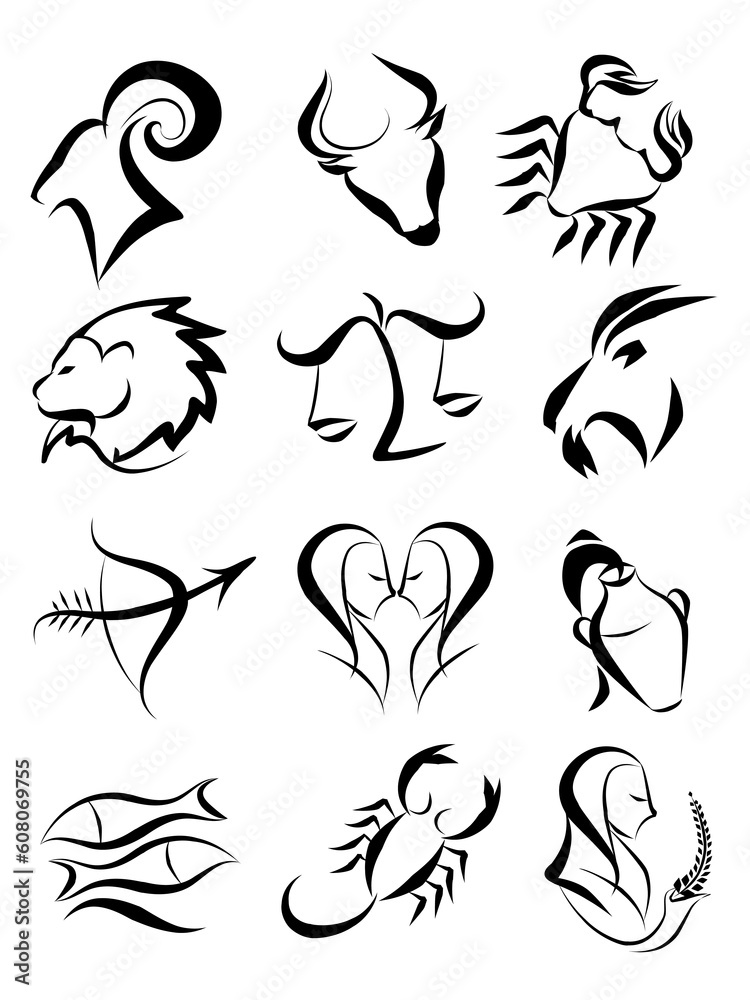 Fototapeta premium Zodiac Star Signs isolated on white background