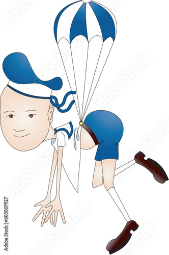 young paratrooper in sailor suit, isolated  illustrations