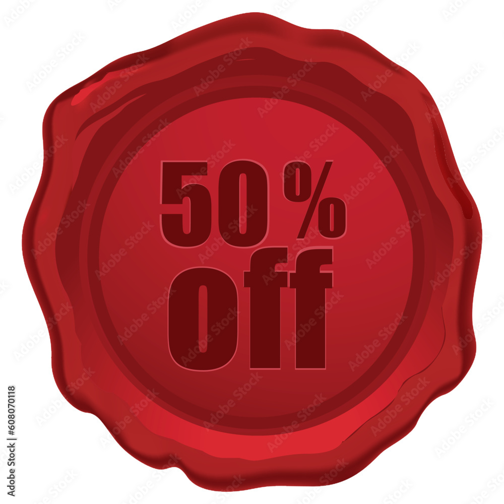 illustration of 50 % off text engraved in wax seal on an isolated background illustration of 50 % off text engraved in wax seal on an isolated background