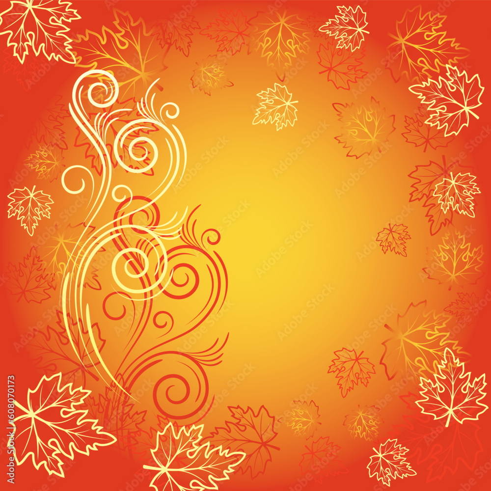 Red background with abstract red and gold leaves Red background with abstract red and gold leaves