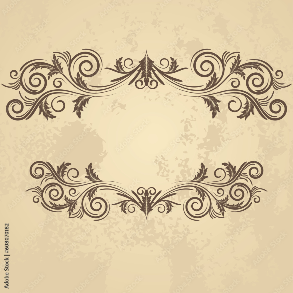 Vintage grunge frame with swirl  on a beige background